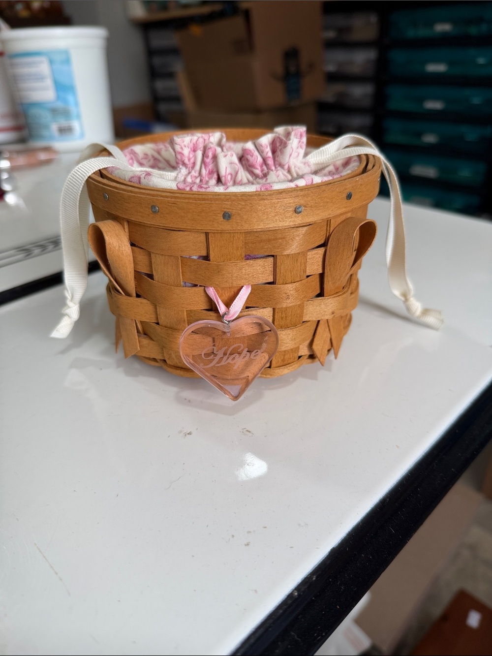 Longaberger 2006 Horizon of Hope Basket, Liner, Protector and Tie-on